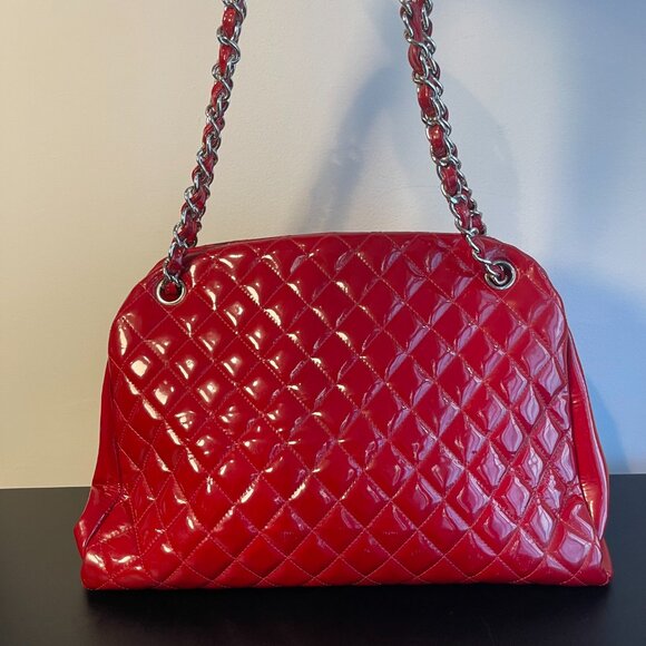 Chanel Large Just Mademoiselle Bowling Bag Red Patent Calfskin Leather, Preowned - Picture 2 of 16